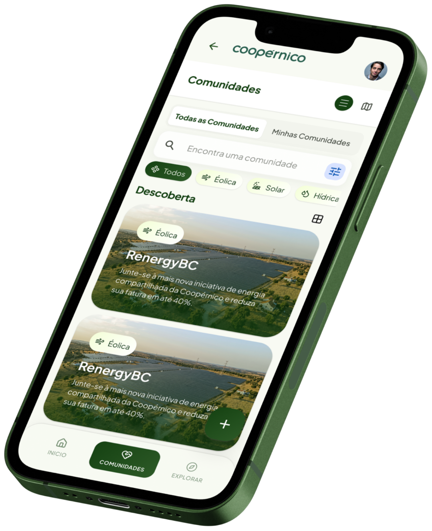 Mockup da app Coopérnico no telemóvel